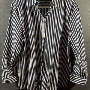 Ralph Lauren Navy and White Striped Button Down Shirt